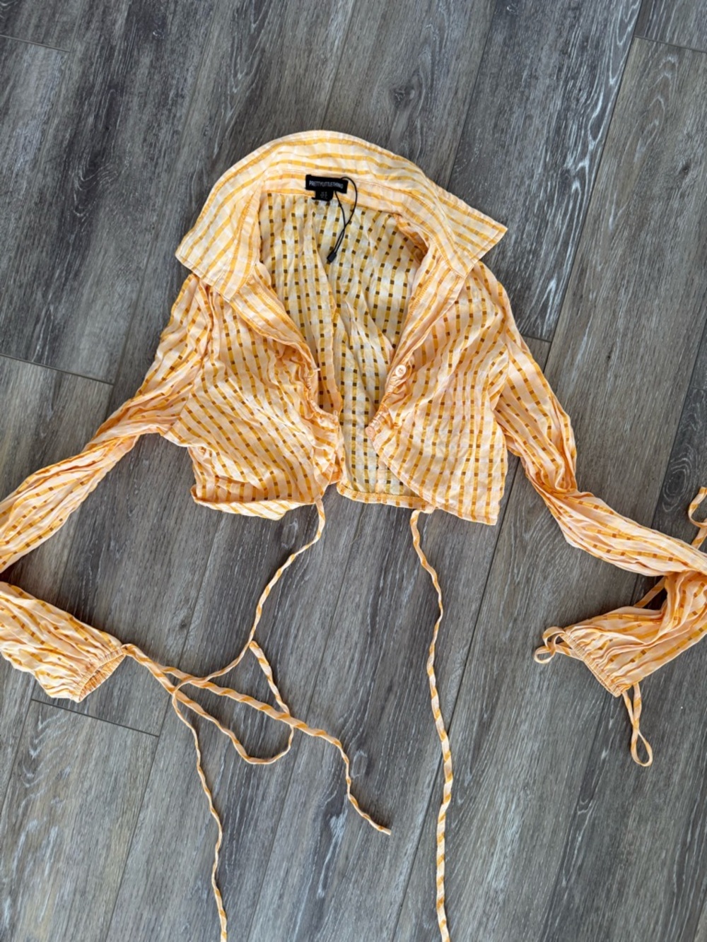 PrettyLittleThing Yellow Striped Tie-Front Button Down Top